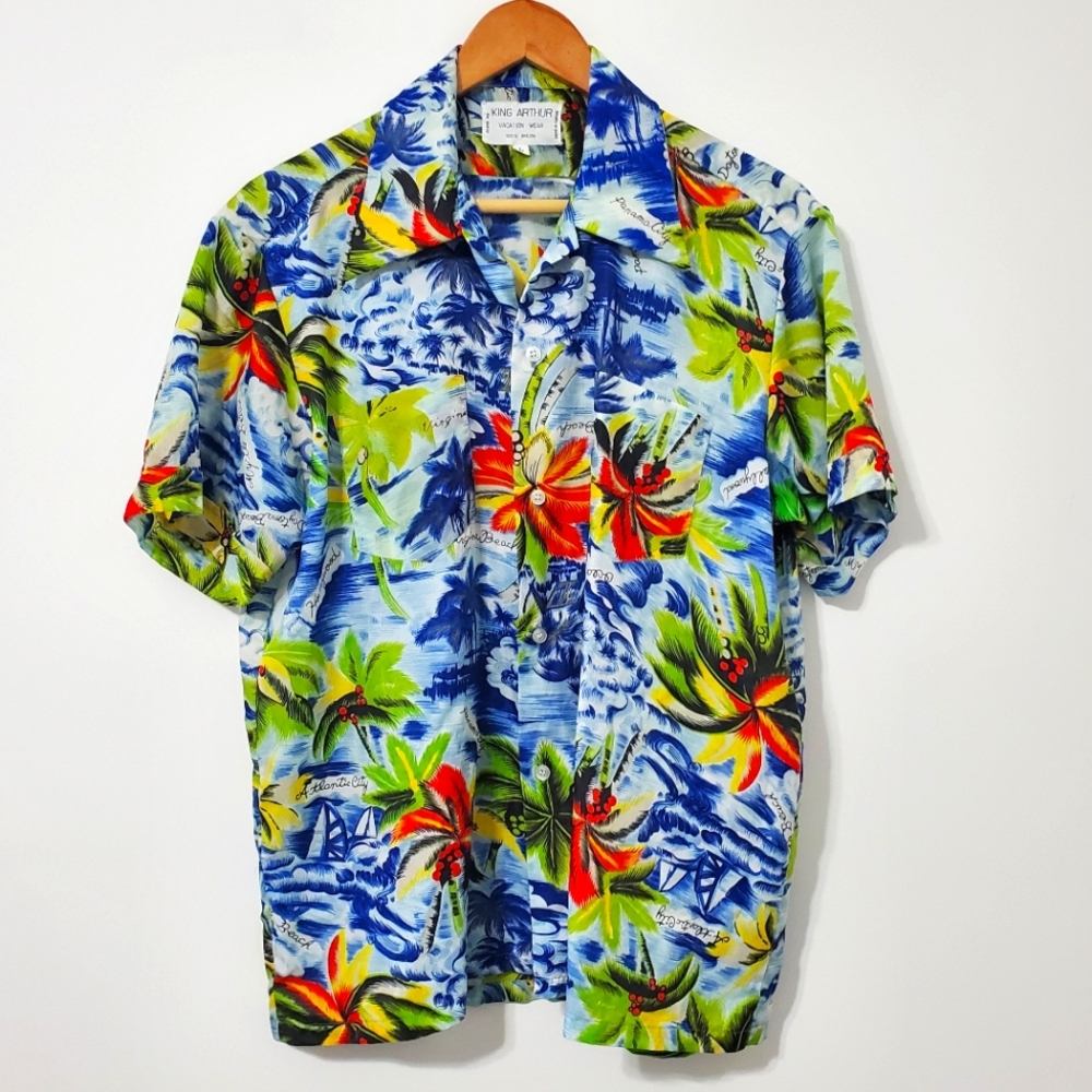 Vintage King Arthur Tropical Print Short Sleeve Shirt Large